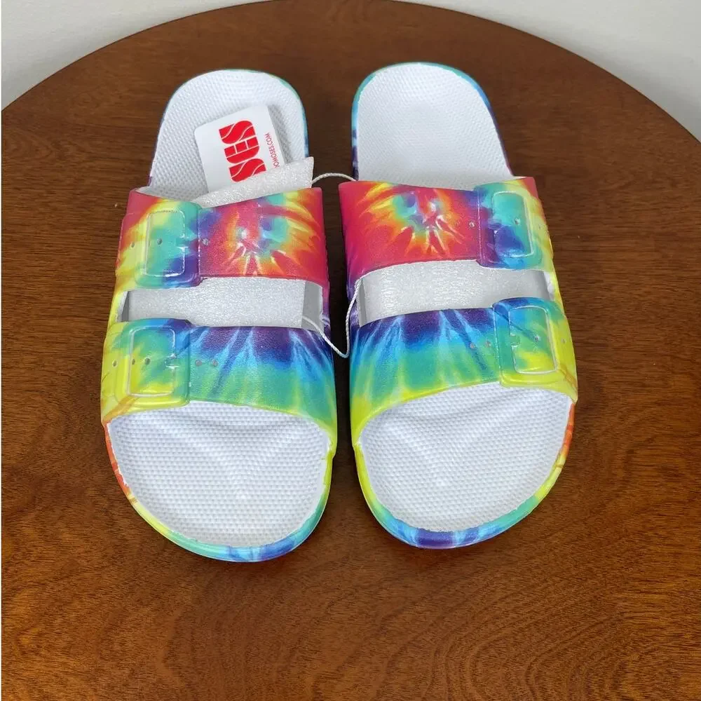 New Freedom Moses Tie-Dye Two Band Slides Women's Size 6-7